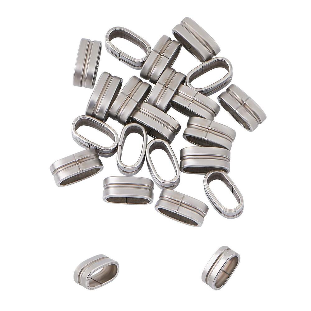 1516 20pcs Oval Slide Charms 304 Stainless Steel Slide Charms Oval Pendant
